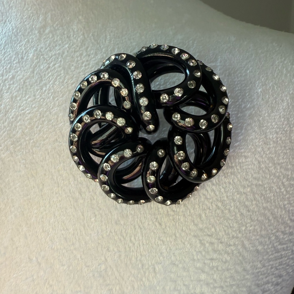 Vintage Retro Brooch Celluloid with Rhinestones